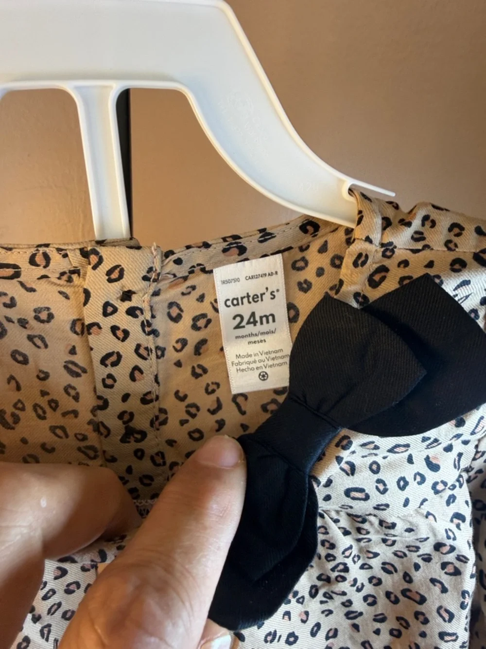 Carter's Tan Leopard Print Long Sleeve Top with‎ Navy Bow Accent